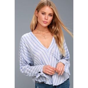 Free People Dolman Sleeve Blue White Striped Top Size Small